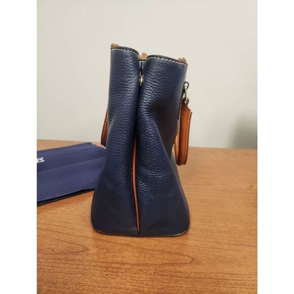 Dooney & Bourke Pebble Leather Willa Satchel Tote NAVY with crossbody strap and - Picture 3 of 10
